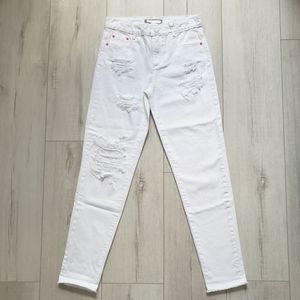Girls High Rise Winter Jeans Distressed Relax Fit Size 10 White Pink Decor NWOT